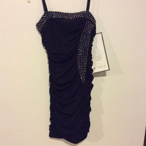 Black Strapless Bodycon Mini Dress with Crystals